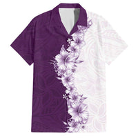 Hawaii Hibiscus Flowers Family Matching Off The Shoulder Long Sleeve Dress and Hawaiian Shirt Purple Polynesian Pattern