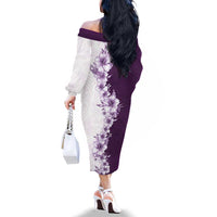 Hawaii Hibiscus Flowers Family Matching Off The Shoulder Long Sleeve Dress and Hawaiian Shirt Purple Polynesian Pattern