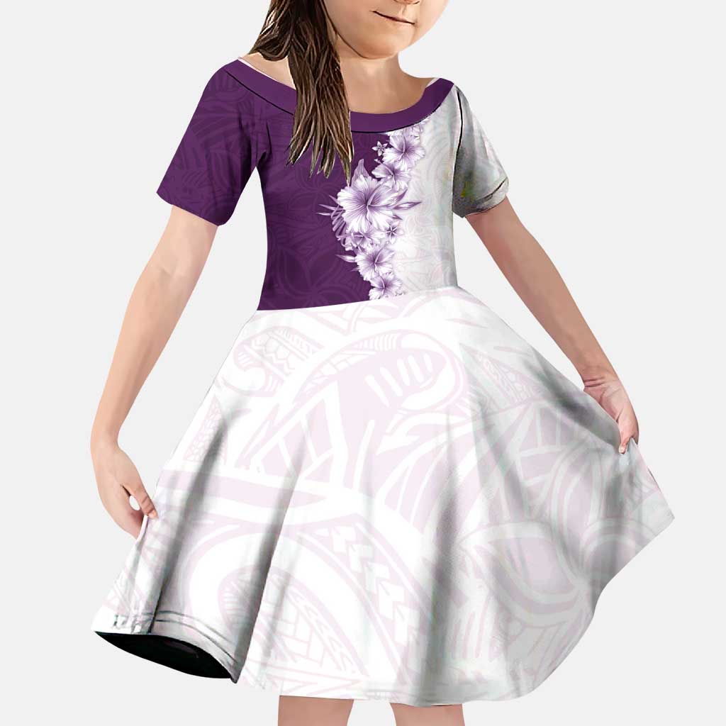 Hawaii Hibiscus Flowers Family Matching Off Shoulder Short Dress and Hawaiian Shirt Purple Polynesian Pattern