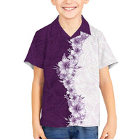 Hawaii Hibiscus Flowers Family Matching Off Shoulder Short Dress and Hawaiian Shirt Purple Polynesian Pattern