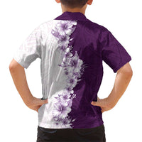 Hawaii Hibiscus Flowers Family Matching Puletasi and Hawaiian Shirt Purple Polynesian Pattern