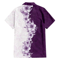 Hawaii Hibiscus Flowers Family Matching Short Sleeve Bodycon Dress and Hawaiian Shirt Purple Polynesian Pattern