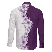Hawaii Hibiscus Flowers Family Matching Short Sleeve Bodycon Dress and Hawaiian Shirt Purple Polynesian Pattern