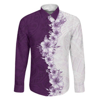Hawaii Hibiscus Flowers Family Matching Summer Maxi Dress and Hawaiian Shirt Purple Polynesian Pattern