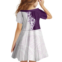 Hawaii Hibiscus Flowers Kid Short Sleeve Dress Purple Polynesian Pattern