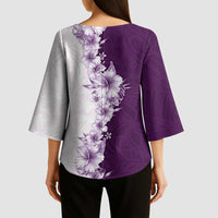 Hawaii Hibiscus Flowers Kimono Sleeve Blouse Purple Polynesian Pattern