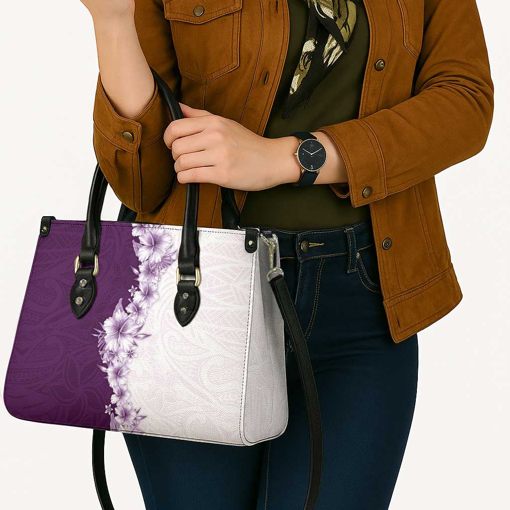 Hawaii Hibiscus Flowers Leather Bag Purple Polynesian Pattern