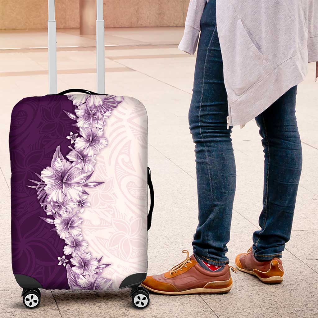 Hawaii Hibiscus Flowers Luggage Cover Purple Polynesian Pattern