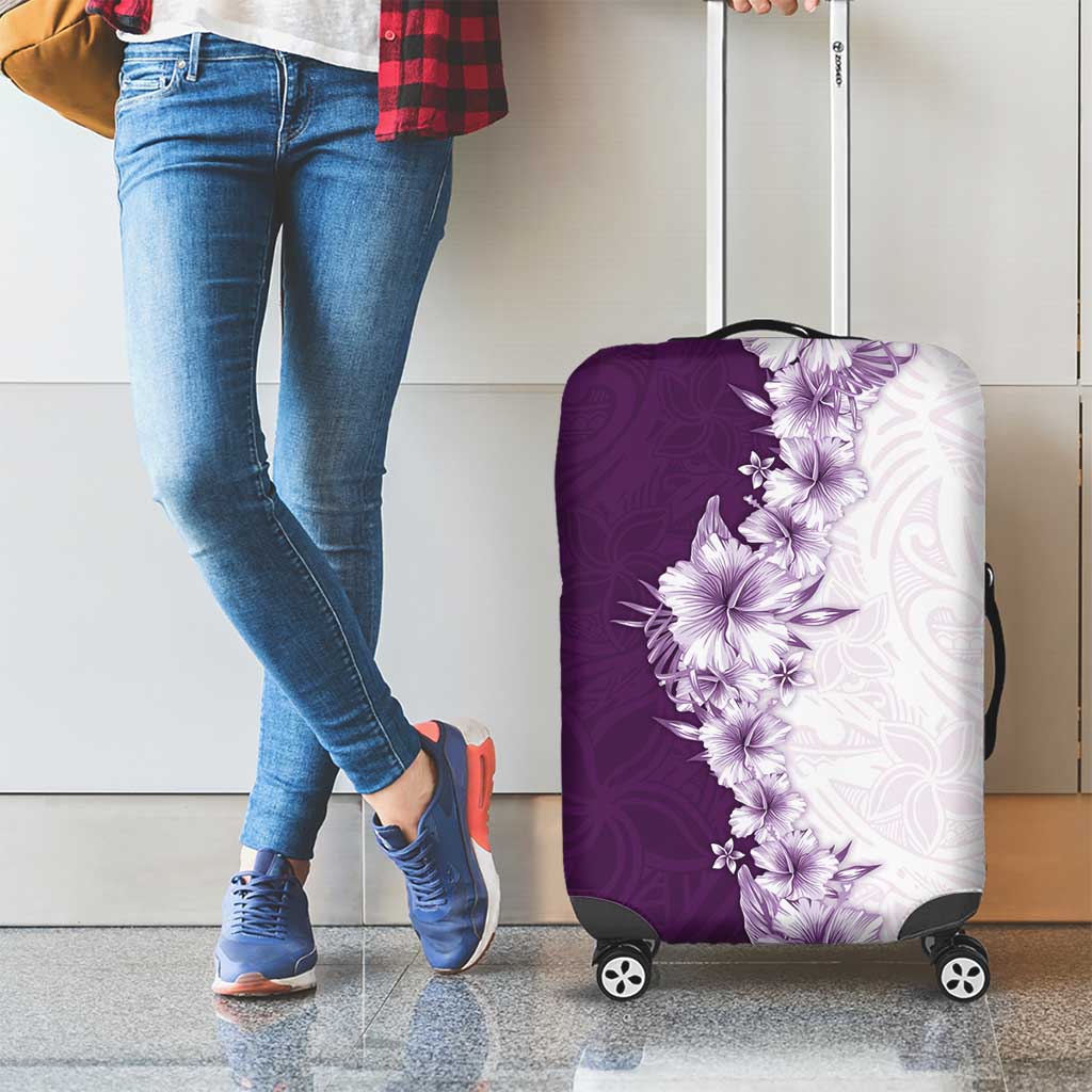Hawaii Hibiscus Flowers Luggage Cover Purple Polynesian Pattern