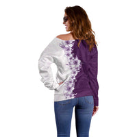 Hawaii Hibiscus Flowers Off Shoulder Sweater Purple Polynesian Pattern