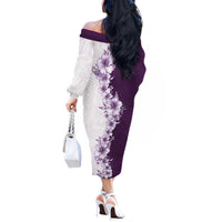 Hawaii Hibiscus Flowers Off The Shoulder Long Sleeve Dress Purple Polynesian Pattern LT05 - Polynesian Pride