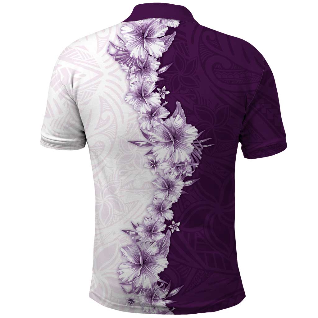 Hawaii Hibiscus Flowers Polo Shirt Purple Polynesian Pattern