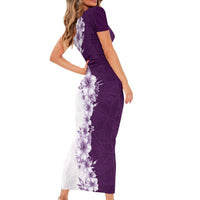 Hawaii Hibiscus Flowers Short Sleeve Bodycon Dress Purple Polynesian Pattern