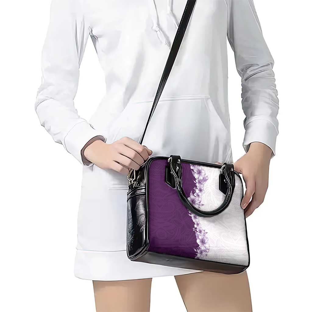 Hawaii Hibiscus Flowers Shoulder Handbag Purple Polynesian Pattern