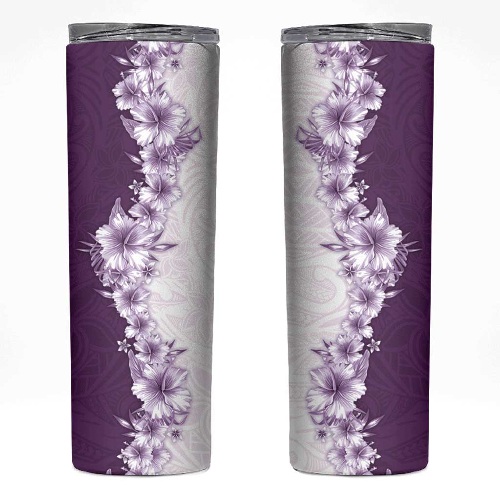 Hawaii Hibiscus Flowers Skinny Tumbler Purple Polynesian Pattern