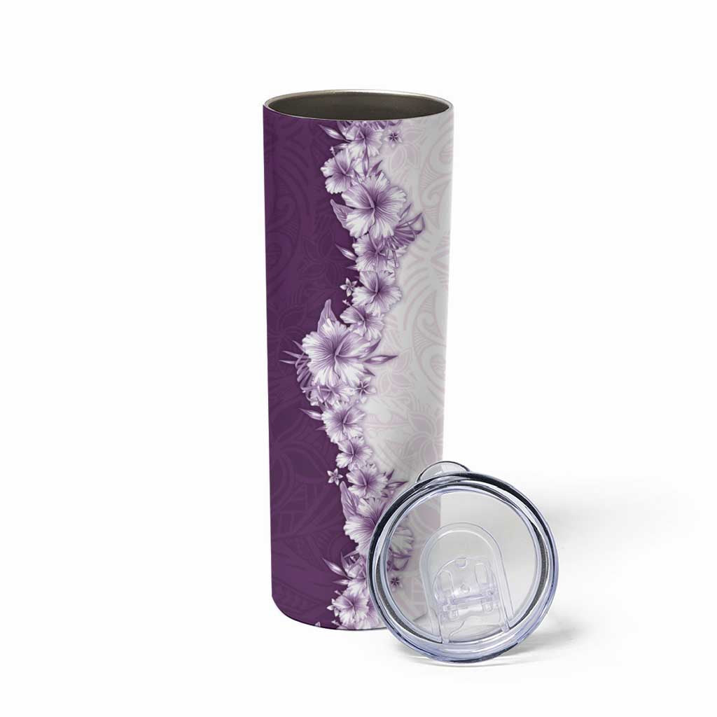 Hawaii Hibiscus Flowers Skinny Tumbler Purple Polynesian Pattern