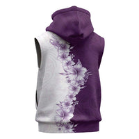 Hawaii Hibiscus Flowers Sleeveless Hoodie Purple Polynesian Pattern