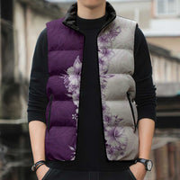 Hawaii Hibiscus Flowers Sleeveless Puffer Jacket Purple Polynesian Pattern
