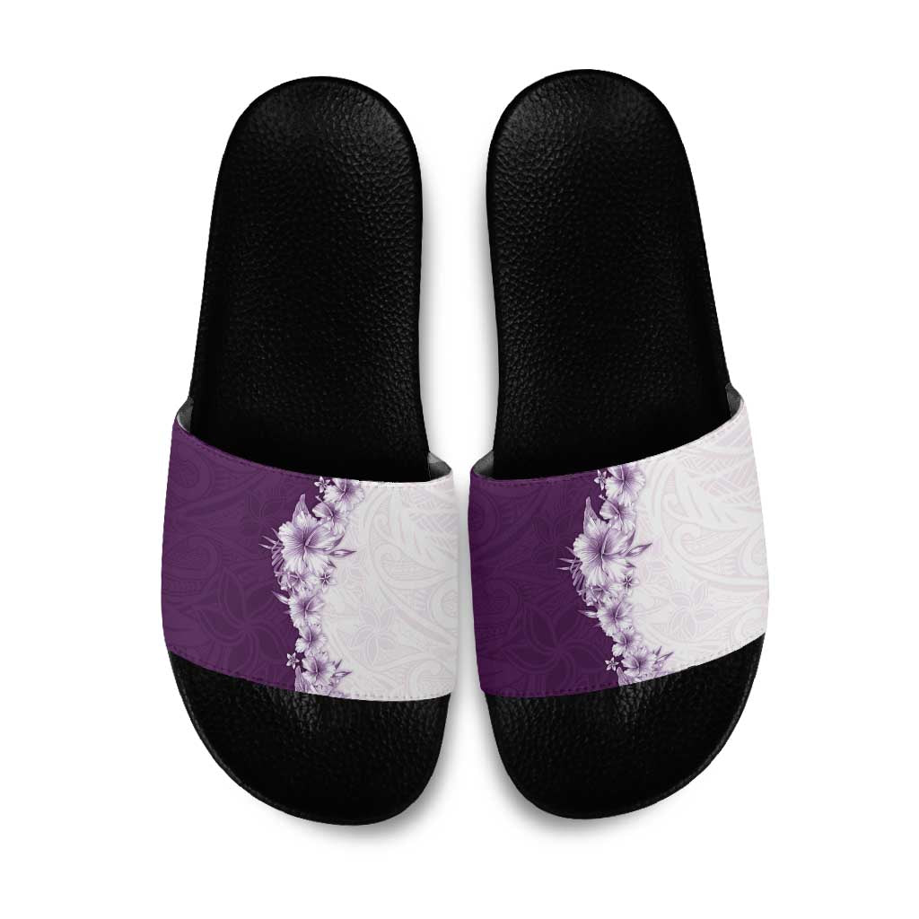 Hawaii Hibiscus Flowers Slide Sandals Purple Polynesian Pattern