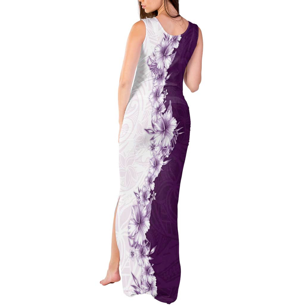 Hawaii Hibiscus Flowers Tank Maxi Dress Purple Polynesian Pattern