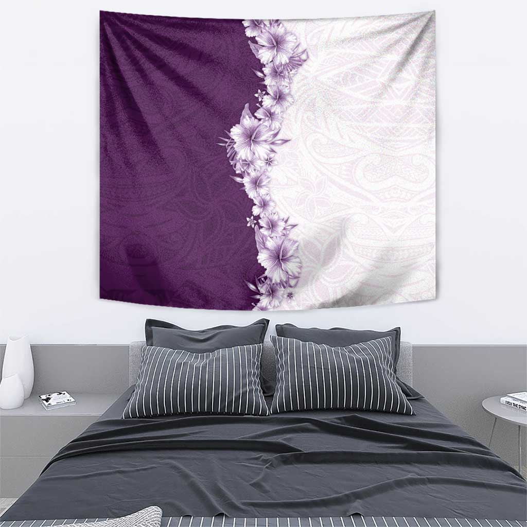 Hawaii Hibiscus Flowers Tapestry Purple Polynesian Pattern