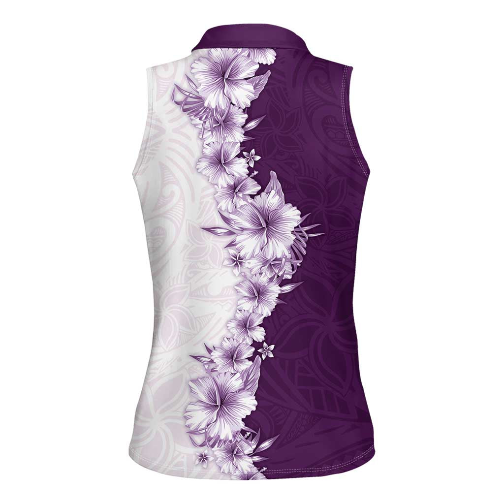 Hawaii Hibiscus Flowers Women Sleeveless Polo Shirt Purple Polynesian Pattern