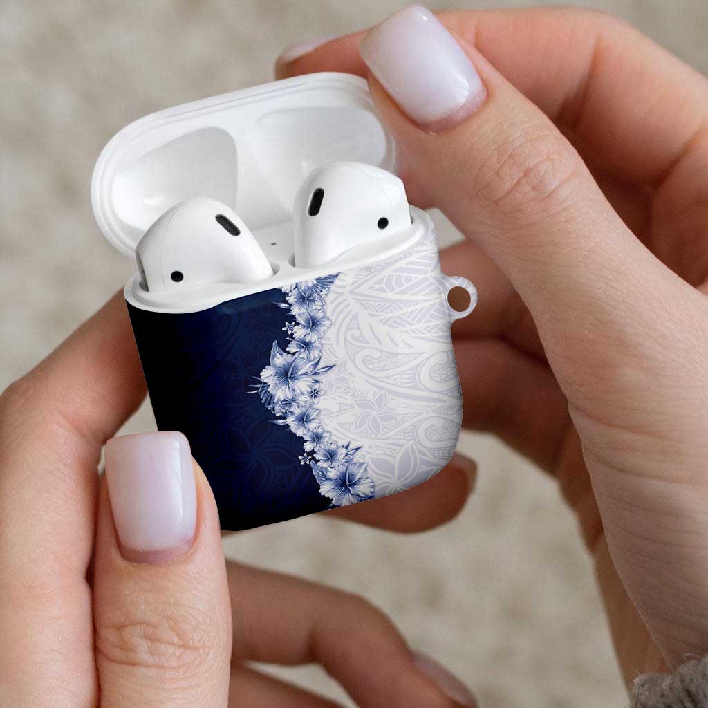 Hawaii Hibiscus Flowers AirPods Case Blue Polynesian Pattern