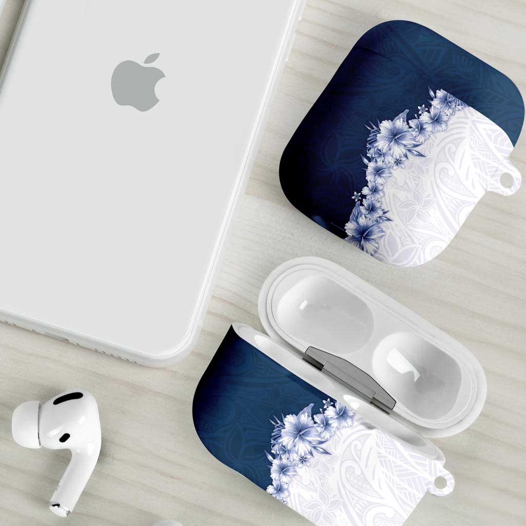 Hawaii Hibiscus Flowers AirPods Case Blue Polynesian Pattern