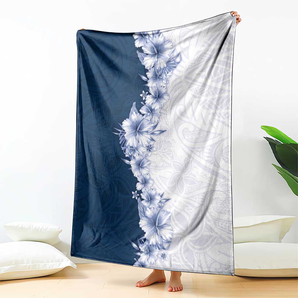Hawaii Hibiscus Flowers Blanket Blue Polynesian Pattern