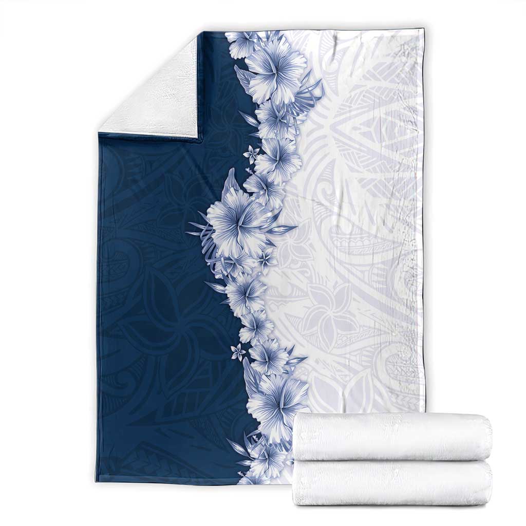Hawaii Hibiscus Flowers Blanket Blue Polynesian Pattern