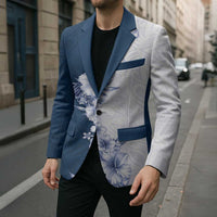 Hawaii Hibiscus Flowers Blazer Blue Polynesian Pattern