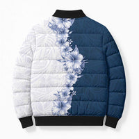 Hawaii Hibiscus Flowers Bomber Puffer Jacket Blue Polynesian Pattern