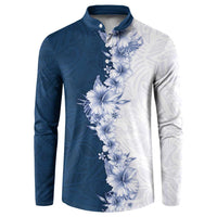 Hawaii Hibiscus Flowers Button Sweatshirt Blue Polynesian Pattern