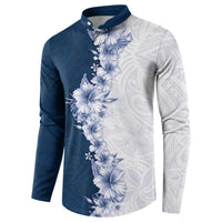 Hawaii Hibiscus Flowers Button Sweatshirt Blue Polynesian Pattern