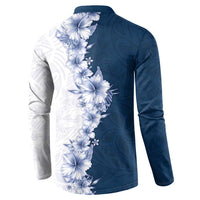Hawaii Hibiscus Flowers Button Sweatshirt Blue Polynesian Pattern