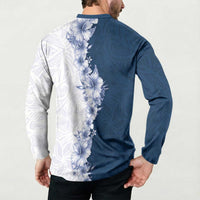 Hawaii Hibiscus Flowers Button Sweatshirt Blue Polynesian Pattern