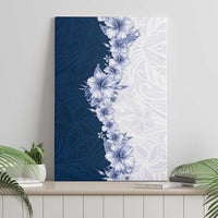Hawaii Hibiscus Flowers Canvas Wall Art Blue Polynesian Pattern