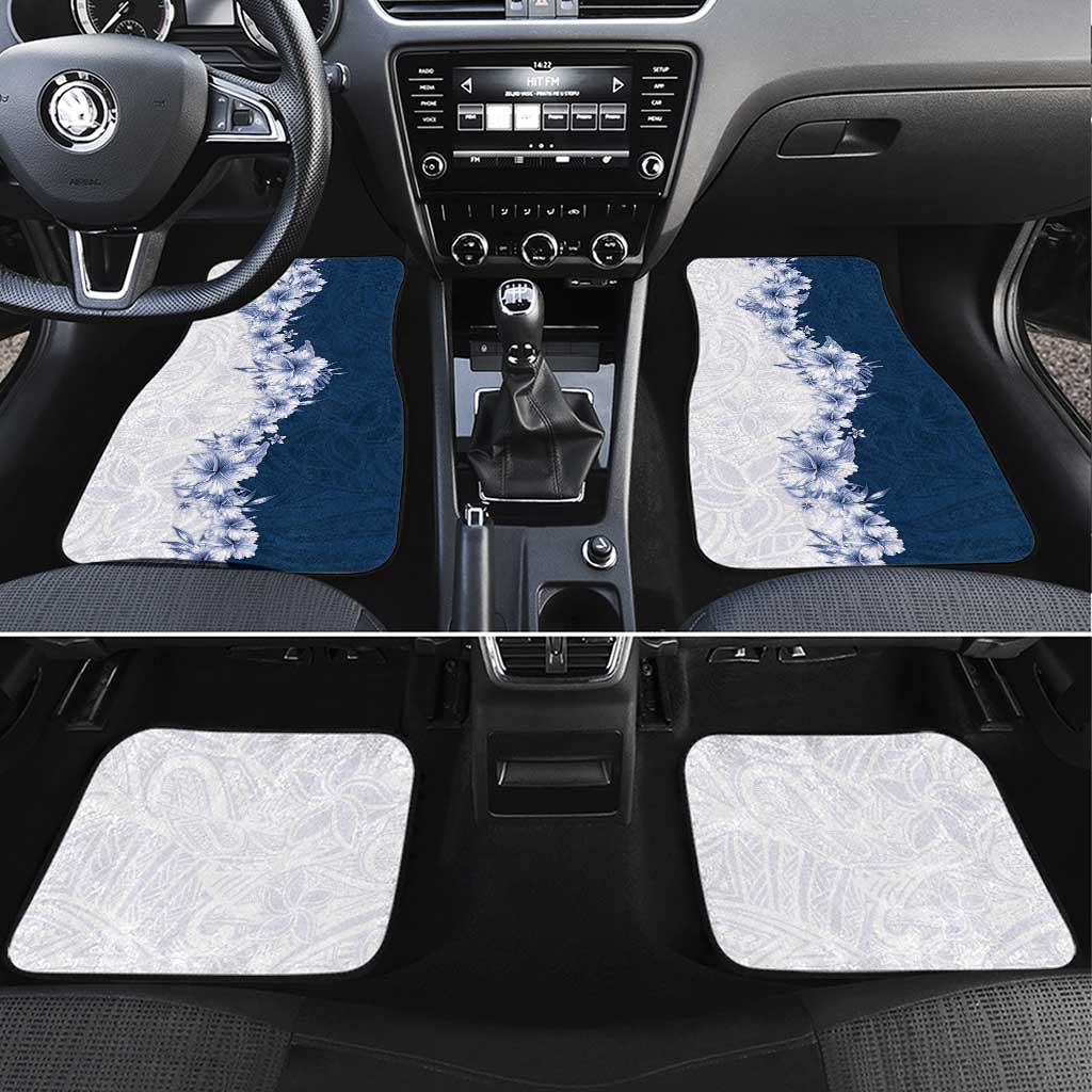 Hawaii Hibiscus Flowers Car Mats Blue Polynesian Pattern