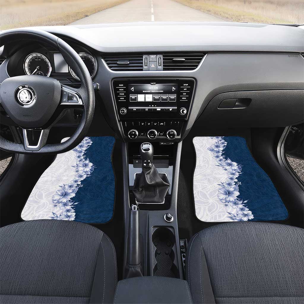 Hawaii Hibiscus Flowers Car Mats Blue Polynesian Pattern