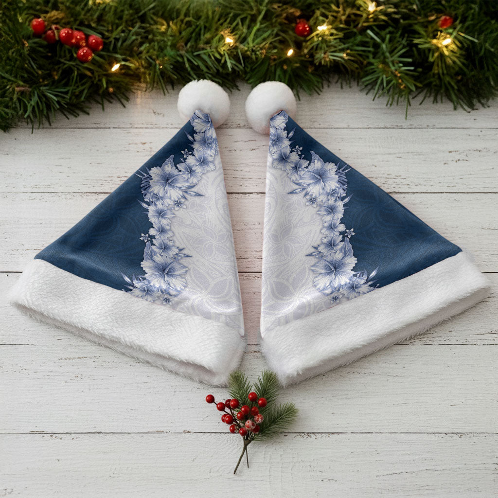 Hawaii Hibiscus Flowers Christmas Santa Hat Blue Polynesian Pattern LT05 - Polynesian Pride
