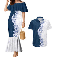 Hawaii Hibiscus Flowers Couples Matching Mermaid Dress and Hawaiian Shirt Blue Polynesian Pattern LT05 Blue - Polynesian Pride