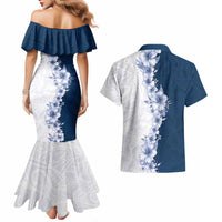 Hawaii Hibiscus Flowers Couples Matching Mermaid Dress and Hawaiian Shirt Blue Polynesian Pattern LT05 - Polynesian Pride