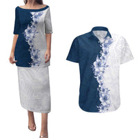 Hawaii Hibiscus Flowers Couples Matching Puletasi and Hawaiian Shirt Blue Polynesian Pattern LT05 Blue - Polynesian Pride