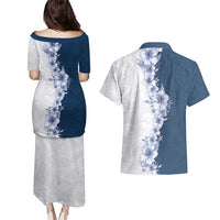 Hawaii Hibiscus Flowers Couples Matching Puletasi and Hawaiian Shirt Blue Polynesian Pattern LT05 - Polynesian Pride
