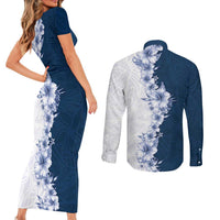 Hawaii Hibiscus Flowers Couples Matching Short Sleeve Bodycon Dress and Long Sleeve Button Shirt Blue Polynesian Pattern LT05 - Polynesian Pride