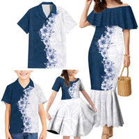 Hawaii Hibiscus Flowers Family Matching Mermaid Dress and Hawaiian Shirt Blue Polynesian Pattern