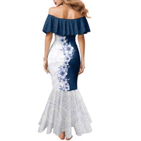 Hawaii Hibiscus Flowers Family Matching Mermaid Dress and Hawaiian Shirt Blue Polynesian Pattern