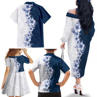 Hawaii Hibiscus Flowers Family Matching Off The Shoulder Long Sleeve Dress and Hawaiian Shirt Blue Polynesian Pattern