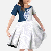 Hawaii Hibiscus Flowers Family Matching Off Shoulder Maxi Dress and Hawaiian Shirt Blue Polynesian Pattern LT05 Daughter's Dress Blue - Polynesian Pride