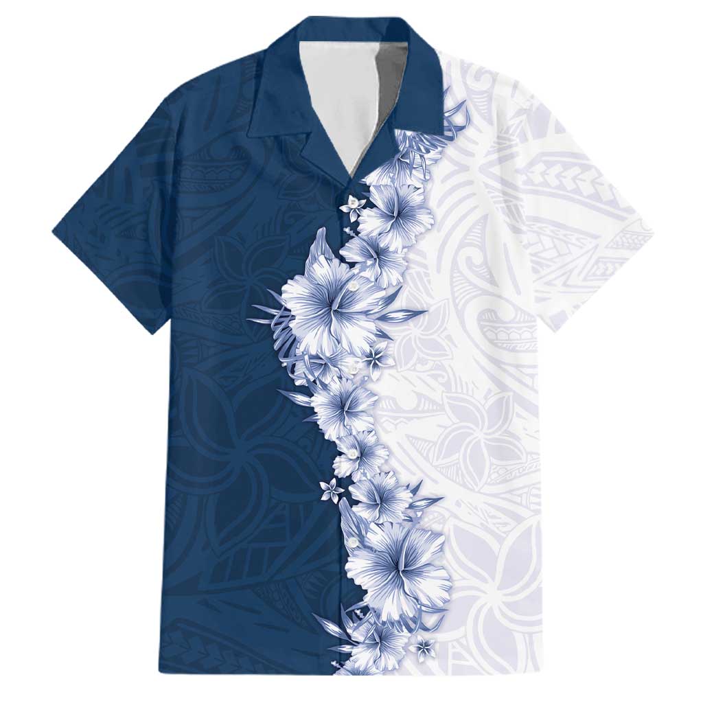 Hawaii Hibiscus Flowers Family Matching Off Shoulder Maxi Dress and Hawaiian Shirt Blue Polynesian Pattern LT05 Dad's Shirt - Short Sleeve Blue - Polynesian Pride